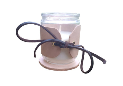 Candle with Leather Holder and Coaster / Customizable