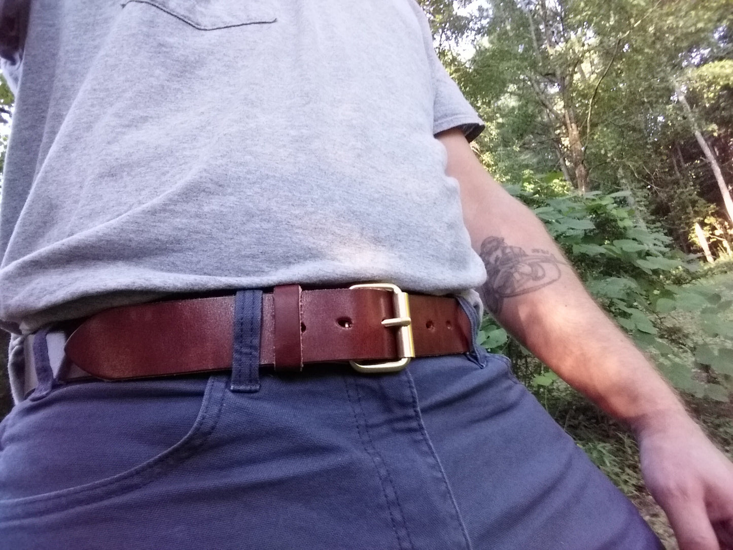 Men's Leather Belt -  Medium Brown Traditional Harness Leather
