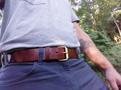 Men's Leather Belt -  Medium Brown Traditional Harness Leather
