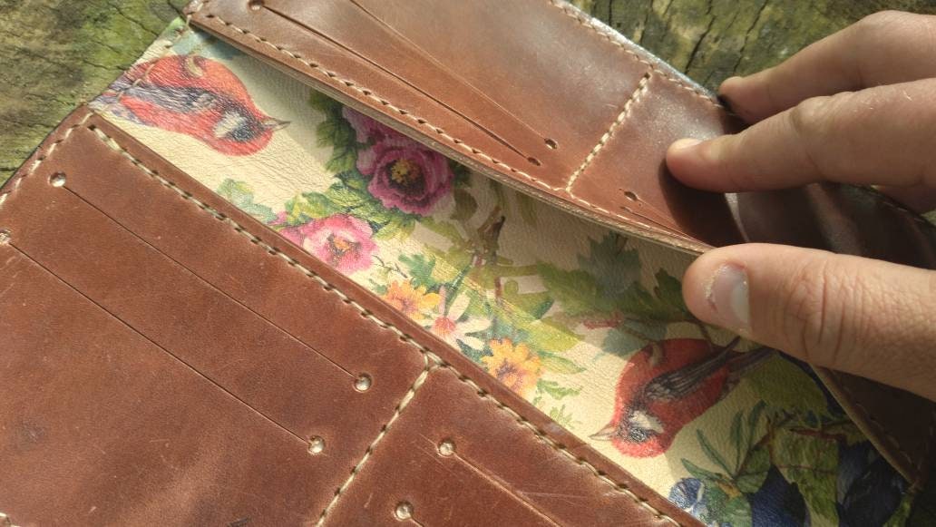 Leather Long Wallet / Roper Wallet / Mens / Womens / Floral / Handcrafted / Luxury / Card / Cash